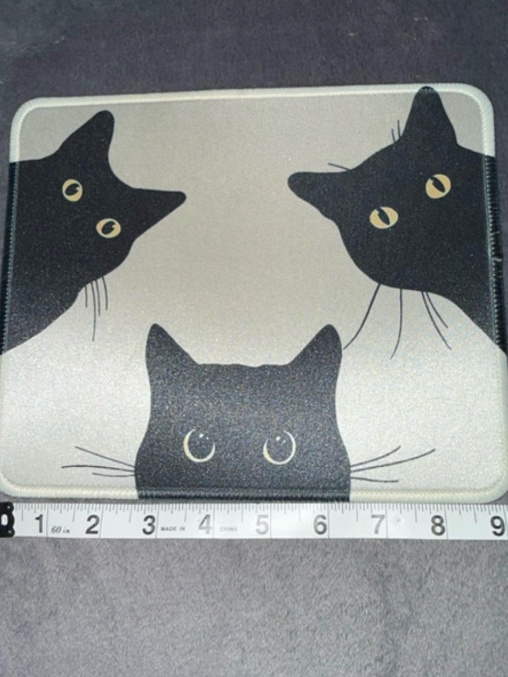Cute Black Cat Mouse Pad  - Neutral Beige - Picture 2 of 4